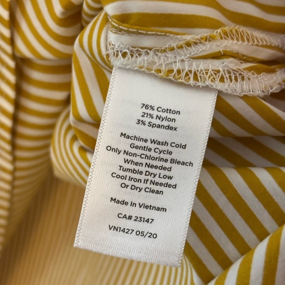 Talbots Mustard Striped Tie Sleeve Cotton Top - Picture 6 of 7
